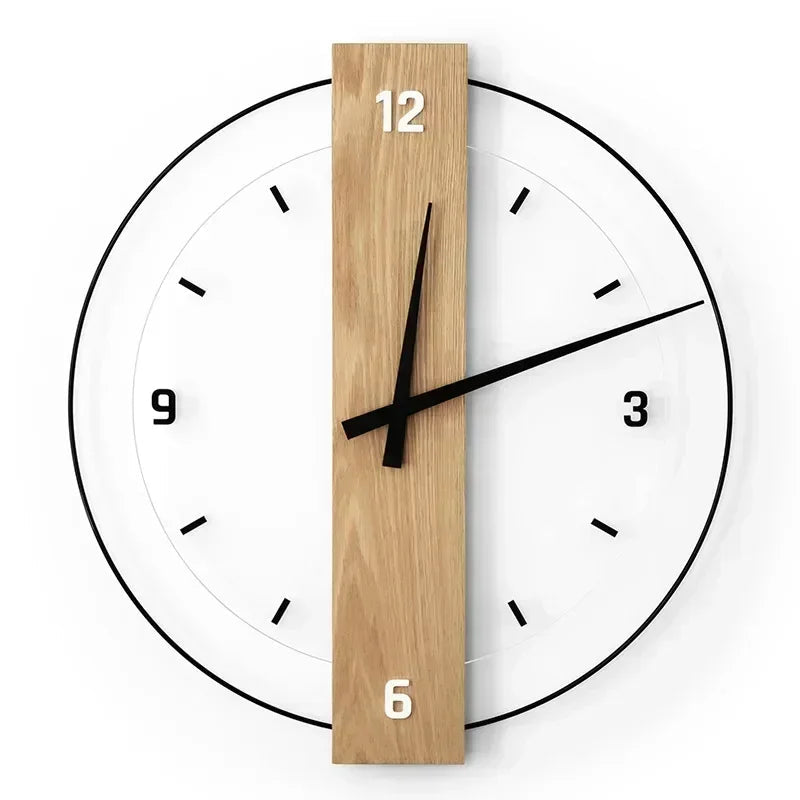 Scandi Oak and Acrylic Wall Clock with Black Hands