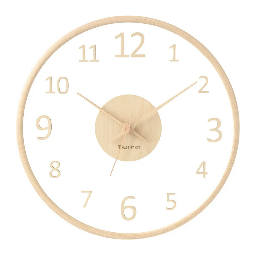 Scandinavian Wall Clock with Glass Dial and Wooden Frame