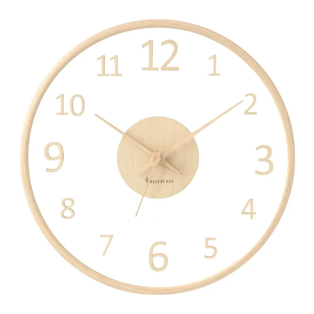 Scandinavian Wall Clock with Glass Dial and Wooden Frame