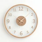 Scandinavian Wall Clock with Glass Dial and Wooden Frame
