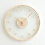 Scandinavian Wall Clock with Glass Dial and Wooden Frame