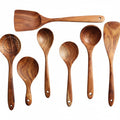 7-Piece Teak Wood Kitchen Utensil Set with Hanging Holes