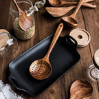 7-Piece Teak Wood Kitchen Utensil Set with Hanging Holes