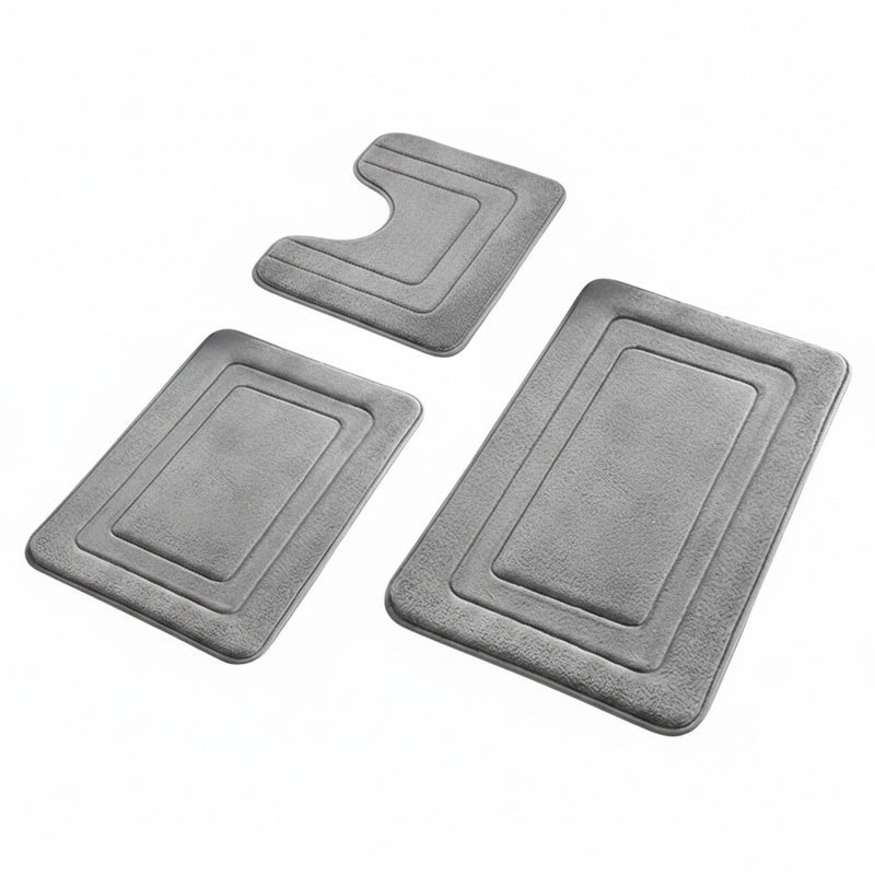3-Piece Memory Foam Bath Mat Set with U-Shaped Toilet Mat