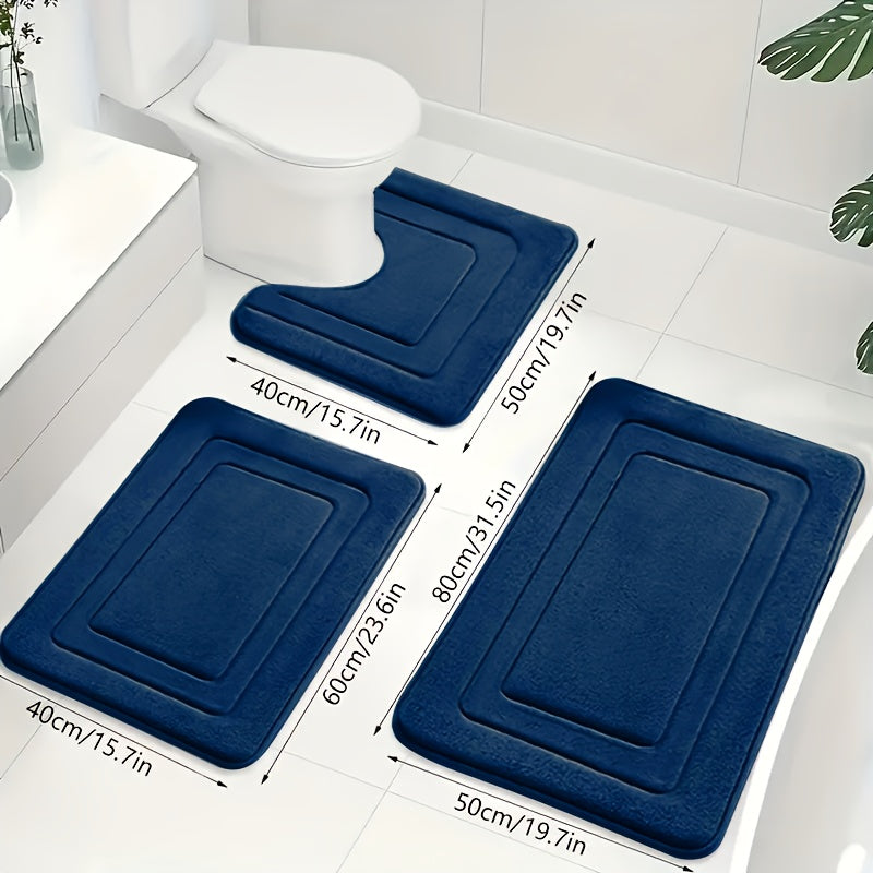 3-Piece Memory Foam Bath Mat Set with U-Shaped Toilet Mat