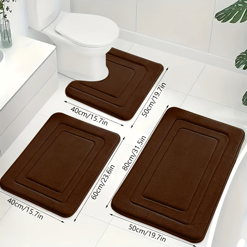 3-Piece Memory Foam Bath Mat Set with U-Shaped Toilet Mat