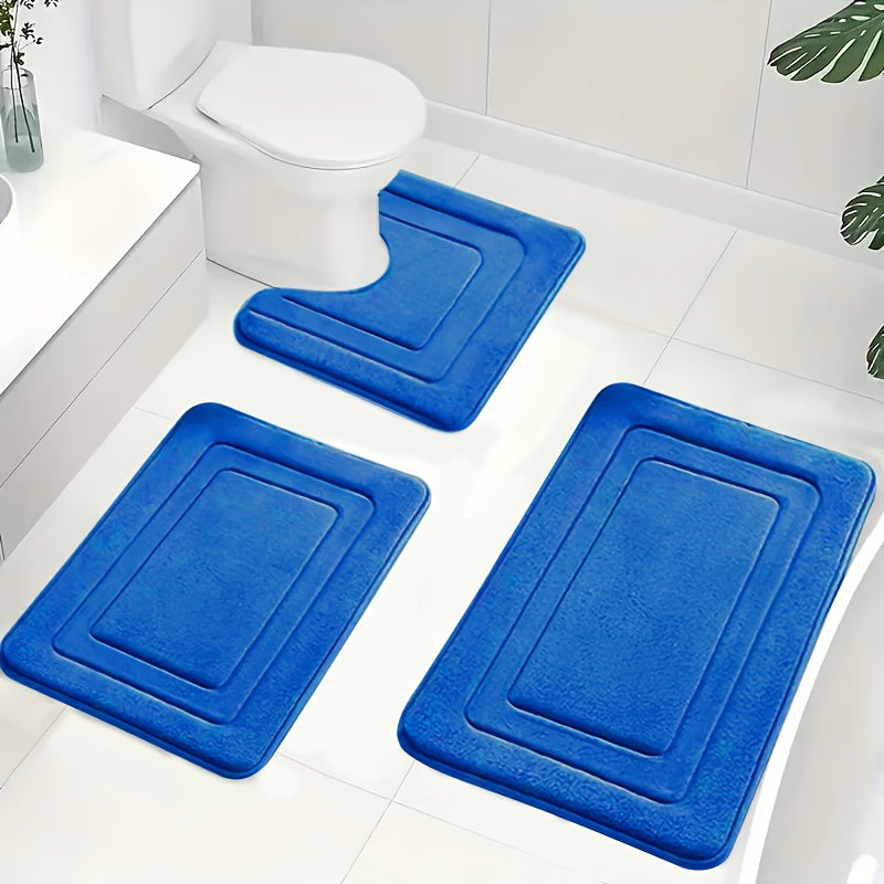 3-Piece Memory Foam Bath Mat Set with U-Shaped Toilet Mat