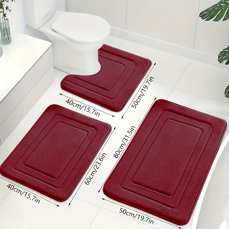 3-Piece Memory Foam Bath Mat Set with U-Shaped Toilet Mat