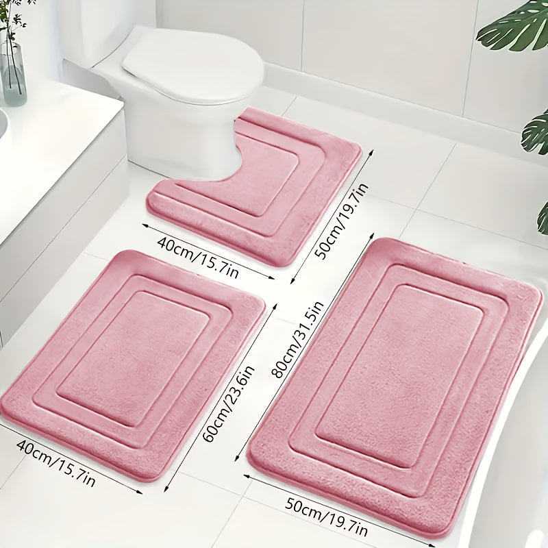 3-Piece Memory Foam Bath Mat Set with U-Shaped Toilet Mat