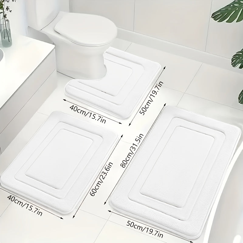 3-Piece Memory Foam Bath Mat Set with U-Shaped Toilet Mat