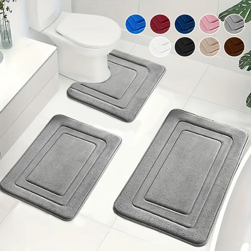 3-Piece Memory Foam Bath Mat Set with U-Shaped Toilet Mat