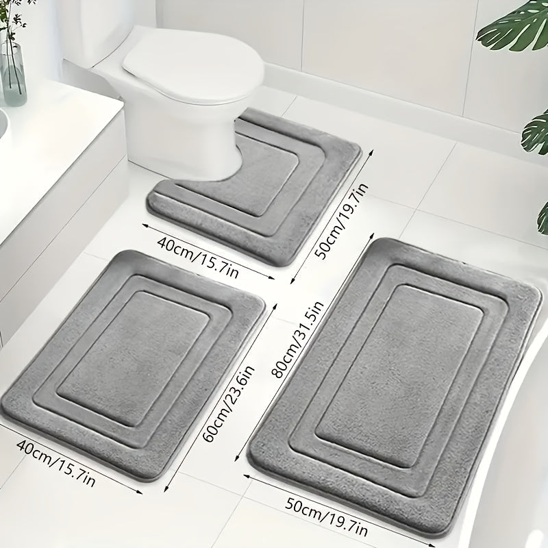 3-Piece Memory Foam Bath Mat Set with U-Shaped Toilet Mat