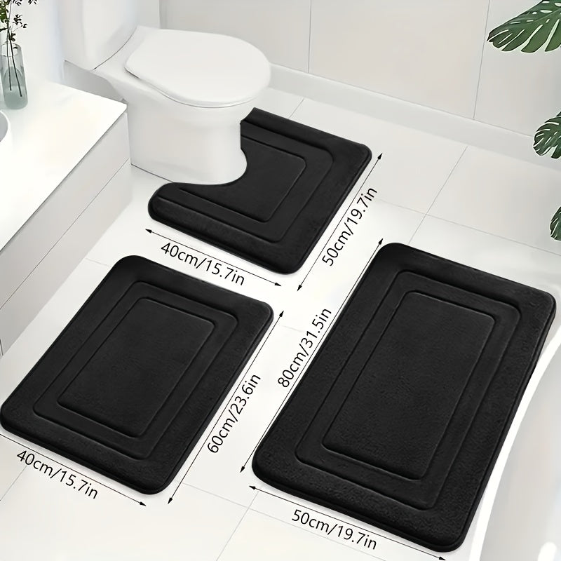 3-Piece Memory Foam Bath Mat Set with U-Shaped Toilet Mat