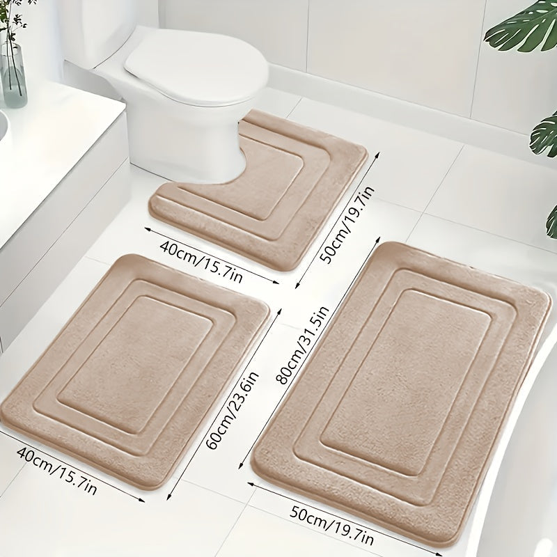3-Piece Memory Foam Bath Mat Set with U-Shaped Toilet Mat
