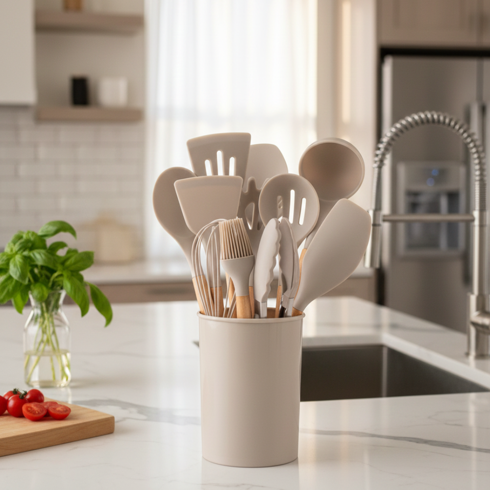 12-Piece Silicone Kitchen Utensil Set with Storage Holder