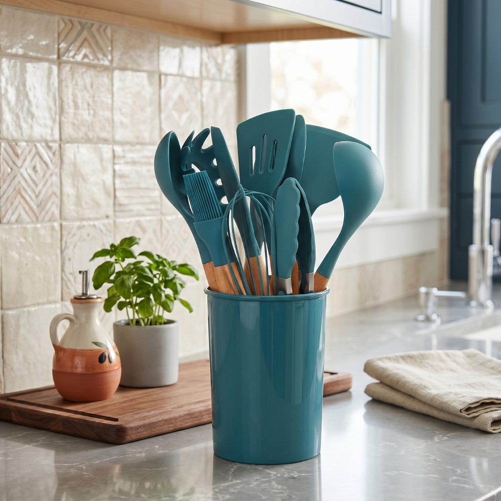 12-Piece Silicone Kitchen Utensil Set with Storage Holder