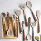 10-Piece Silicone Kitchen Utensil Set with Wood-Effect Handles