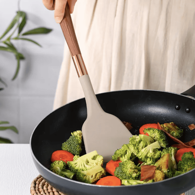 10-Piece Silicone Kitchen Utensil Set with Wood-Effect Handles