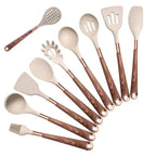 10-Piece Silicone Kitchen Utensil Set with Wood-Effect Handles