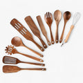 Teak Wood Kitchen Utensil Set, 11 Pieces with Whisk