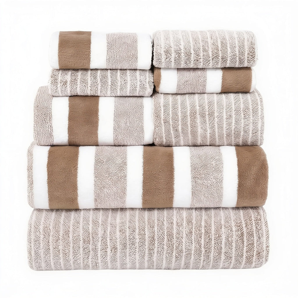 Striped Microfibre Towel Set, 8 Pieces, Quick-Dry