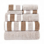 Striped Microfibre Towel Set, 8 Pieces, Quick-Dry