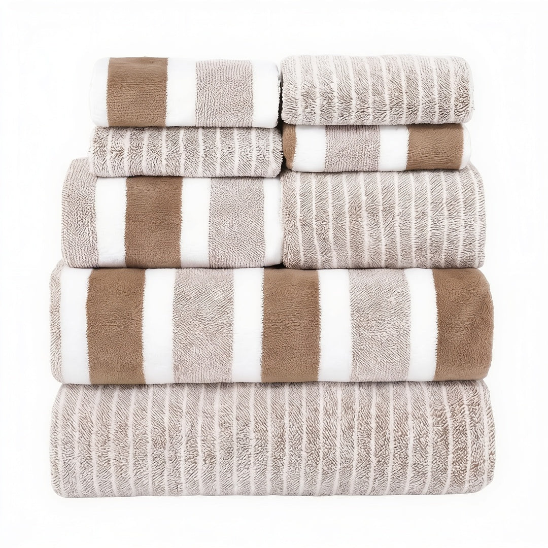 Striped Microfibre Towel Set, 8 Pieces, Quick-Dry