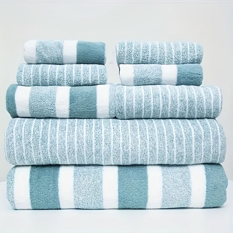 Striped Microfibre Towel Set, 8 Pieces, Quick-Dry