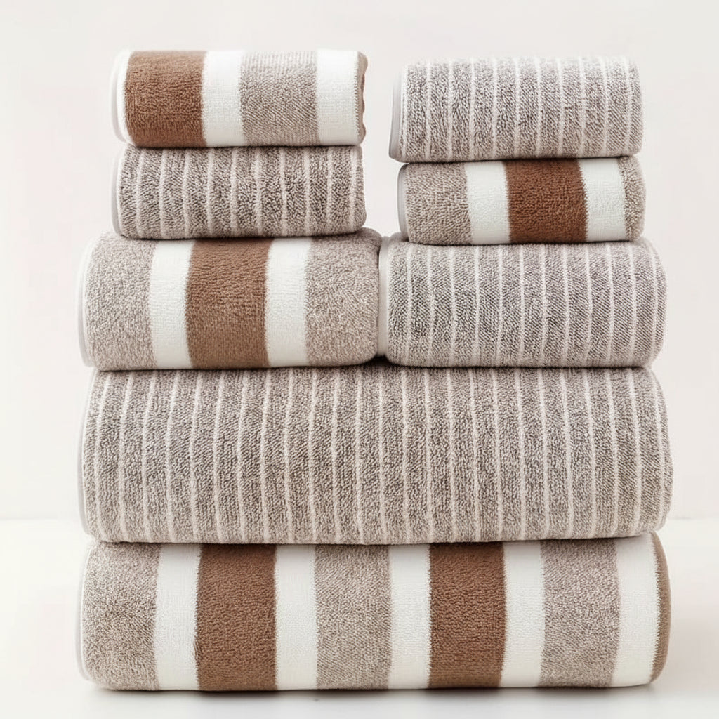 Striped Microfibre Towel Set, 8 Pieces, Quick-Dry