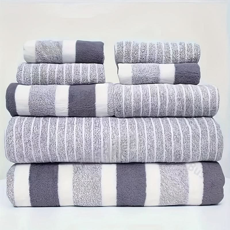 Striped Microfibre Towel Set, 8 Pieces, Quick-Dry