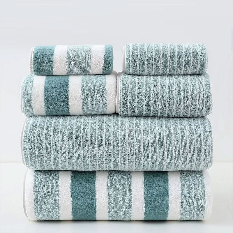 Striped Microfibre Towel Set, 8 Pieces, Quick-Dry