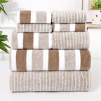 Striped Microfibre Towel Set, 8 Pieces, Quick-Dry
