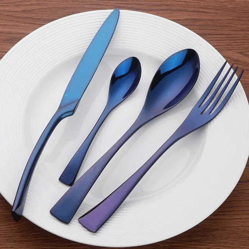 Holographic Stainless Steel Cutlery Set, 4 or 16 Pieces