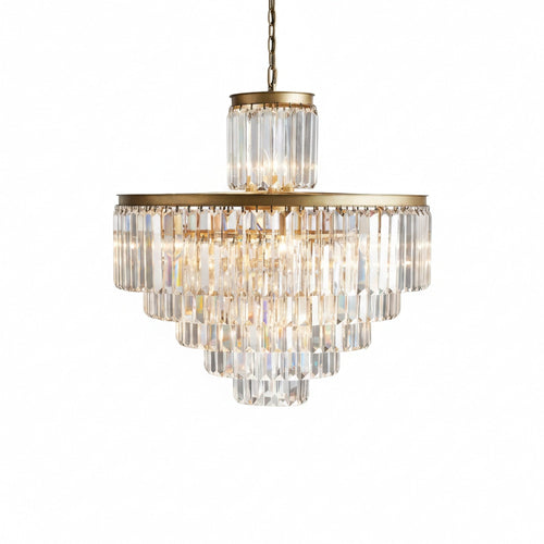 Art Deco Crystal Prism Chandelier, 22 Lights on a Chain