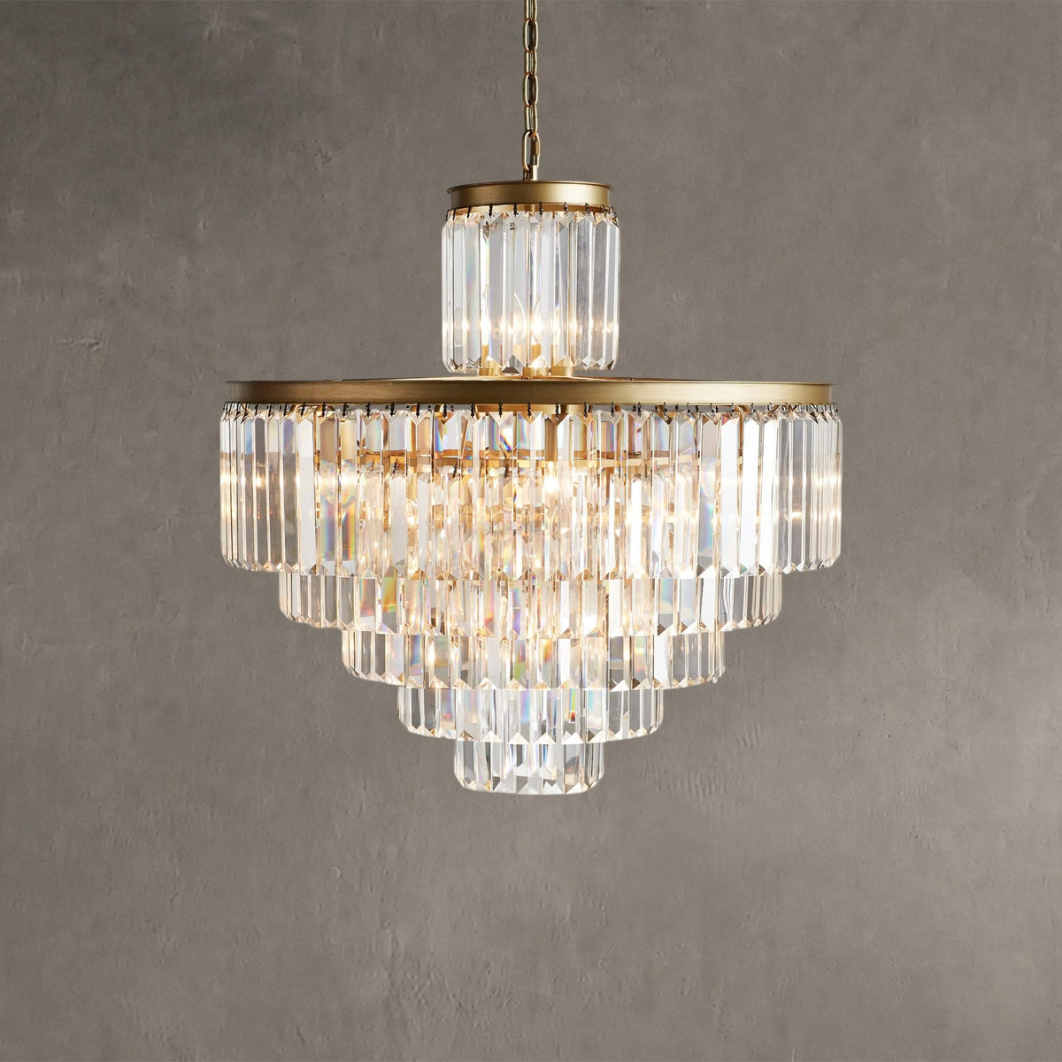 Art Deco Crystal Prism Chandelier, 22 Lights on a Chain