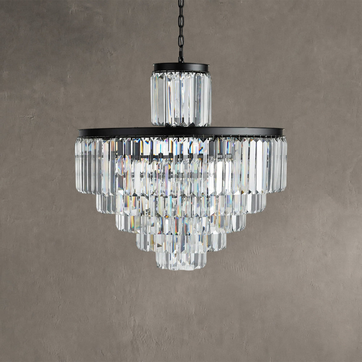 Art Deco Crystal Prism Chandelier, 22 Lights on a Chain