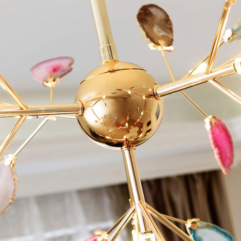 Agate Slice Chandelier with Botanical Branch Frame, G4 LED