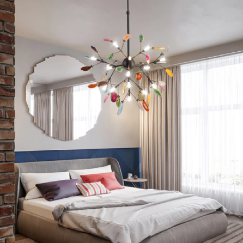 Agate Slice Chandelier with Botanical Branch Frame, G4 LED