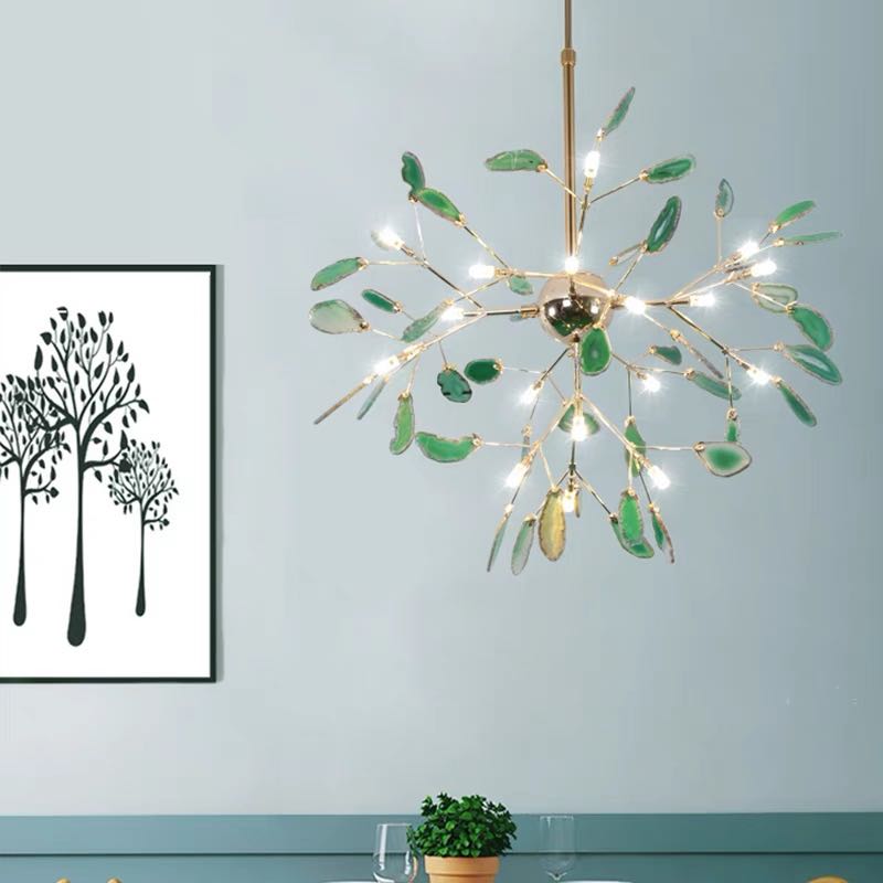 Agate Slice Chandelier with Botanical Branch Frame, G4 LED