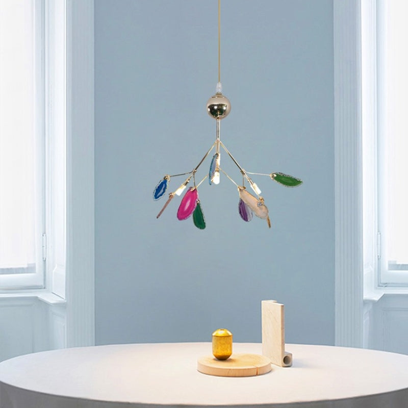 Agate Slice Chandelier with Botanical Branch Frame, G4 LED