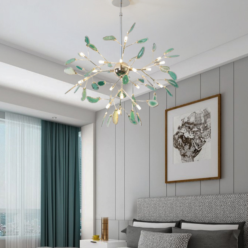 Agate Slice Chandelier with Botanical Branch Frame, G4 LED