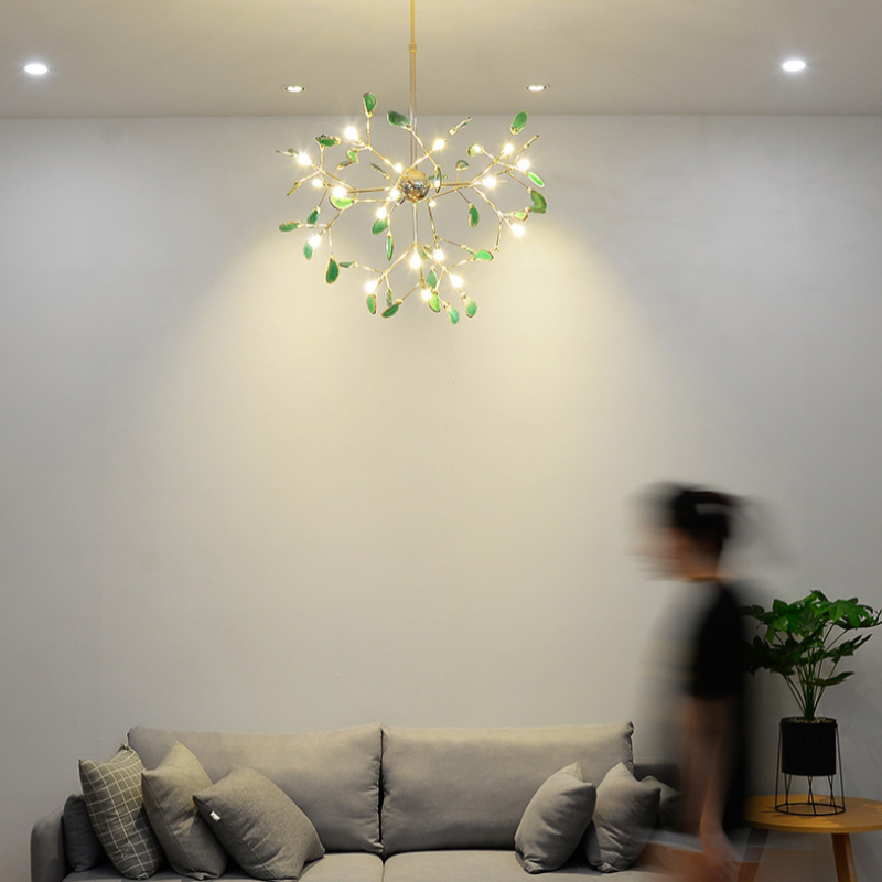 Agate Slice Chandelier with Botanical Branch Frame, G4 LED