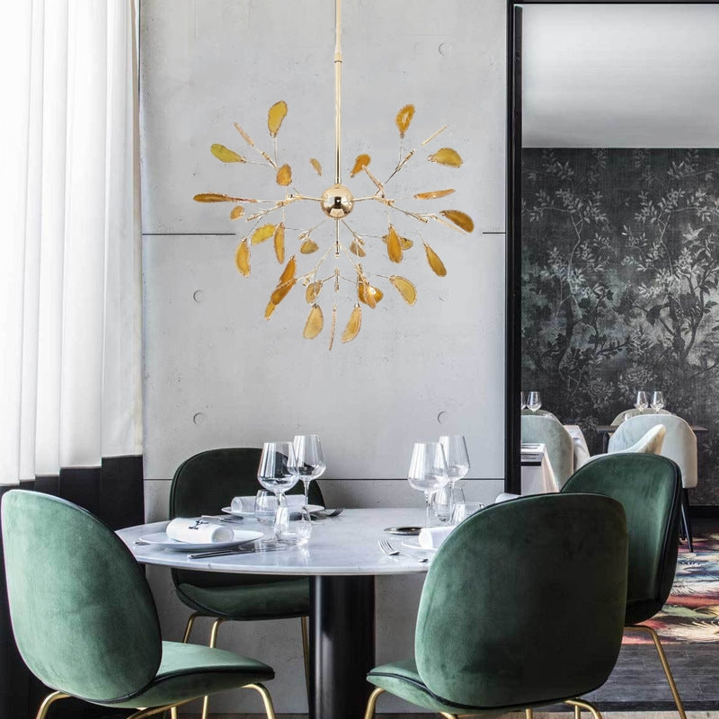 Agate Slice Chandelier with Botanical Branch Frame, G4 LED