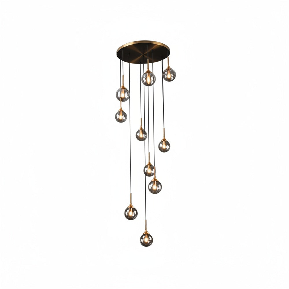 Spiral Glass Globe Staircase Chandelier, 10 or 13 Lights