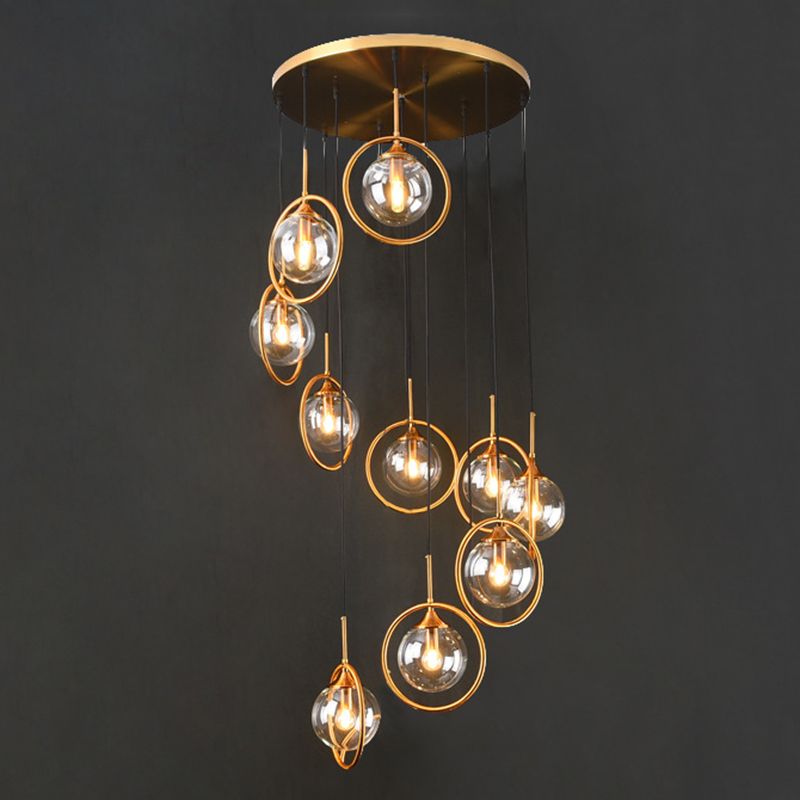 Spiral Glass Globe Staircase Chandelier, 10 or 13 Lights