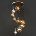 Spiral Glass Globe Staircase Chandelier, 10 or 13 Lights
