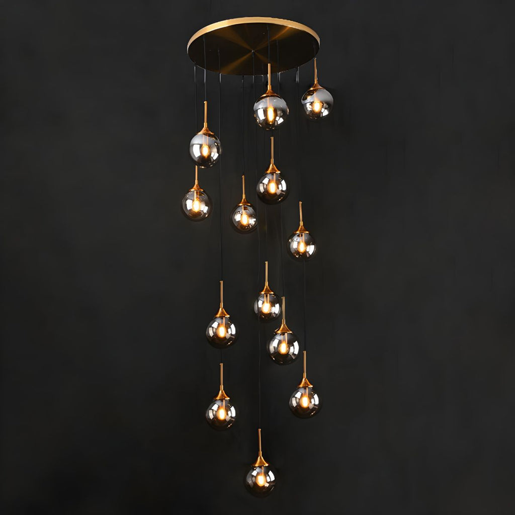 Spiral Glass Globe Staircase Chandelier, 10 or 13 Lights