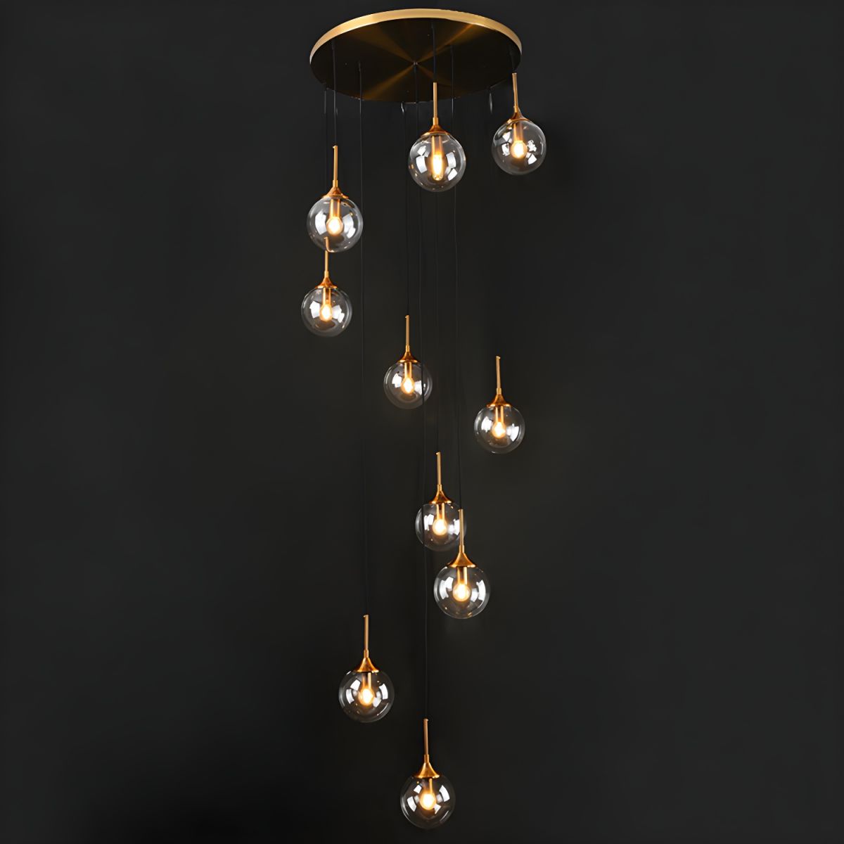 Spiral Glass Globe Staircase Chandelier, 10 or 13 Lights
