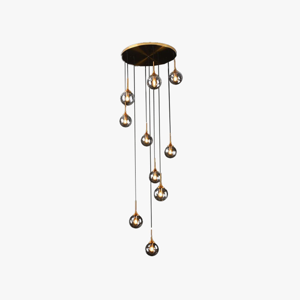 Spiral Glass Globe Staircase Chandelier, 10 or 13 Lights
