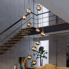 Spiral Glass Globe Staircase Chandelier, 10 or 13 Lights